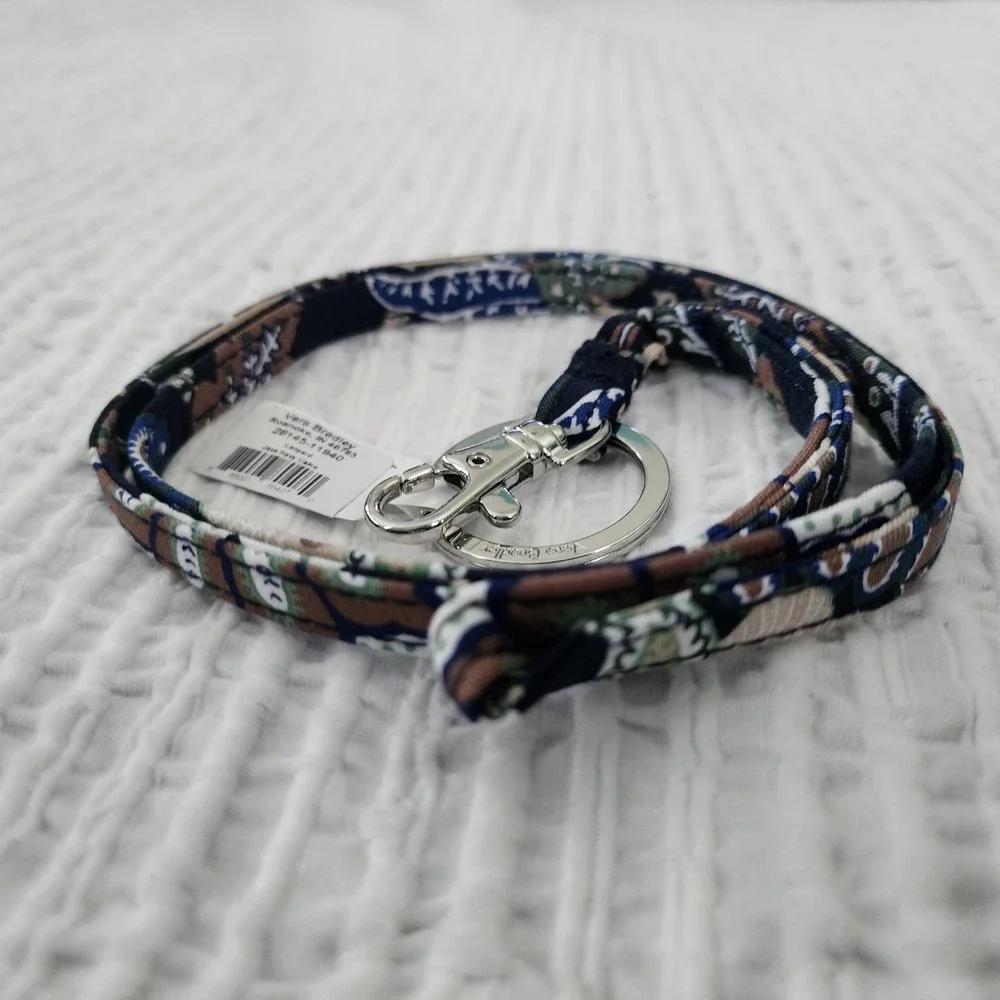Vera Bradley Lanyard Java Navy Camo Paisley Cotton Key ID Holder 28145-11940 NWT